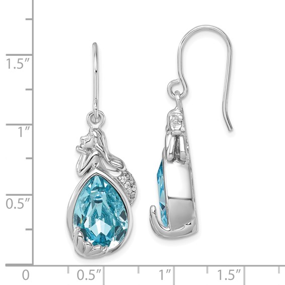 Sterling Silver Rhodium-Plated Polished CZ Mermaid Dangle Earrings