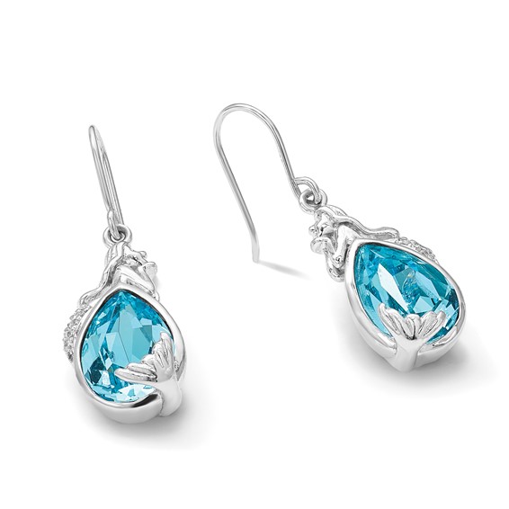 Sterling Silver Rhodium-Plated Polished CZ Mermaid Dangle Earrings