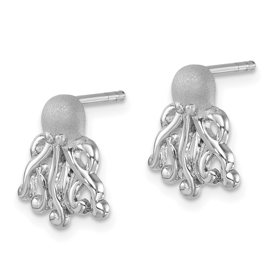 Sterling Silver Rhodium-plated Polished Octopus Post Earrings