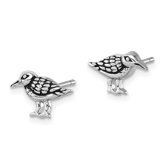 Sterling Silver Rhodium-plated Antiqued Sandpiper Post Earrings