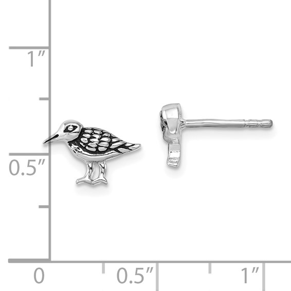 Sterling Silver Rhodium-plated Antiqued Sandpiper Post Earrings