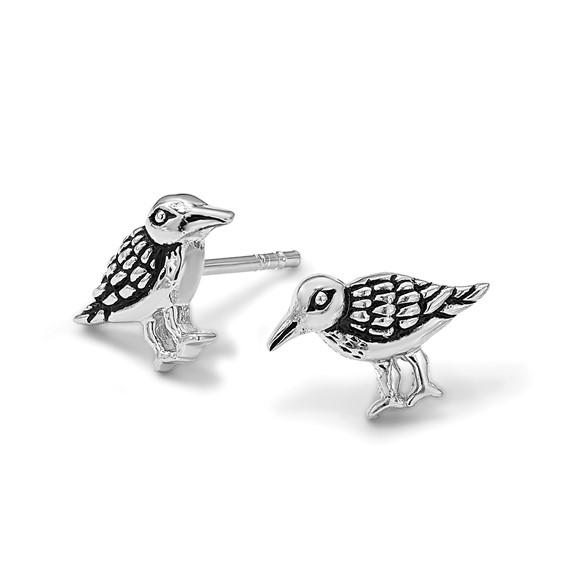 Sterling Silver Rhodium-plated Antiqued Sandpiper Post Earrings