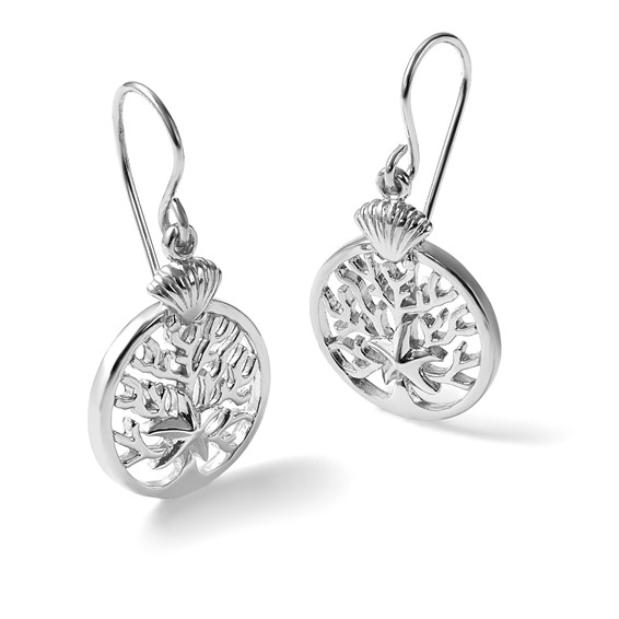 Sterling Silver Rhodium-plated Polished Starfish and Scallop Shell Reef Dangle Earring