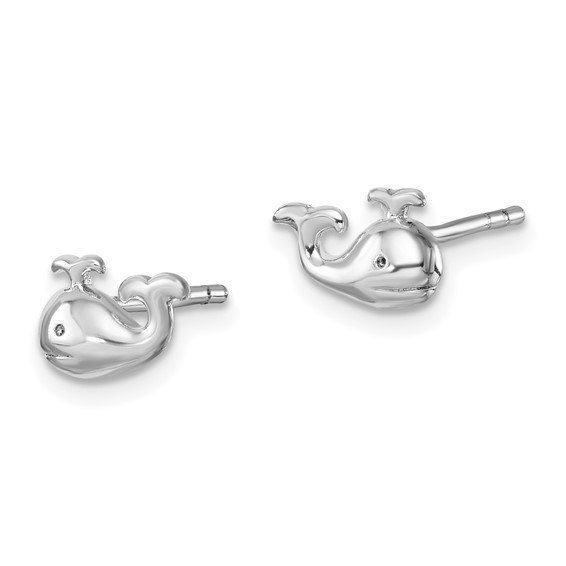 Sterling Silver Rhodium-Plated Polished Whale Post Earrings