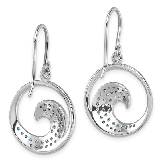 Sterling Silver Rhodium-Plated Polished CZ Wave Dangle Earrings