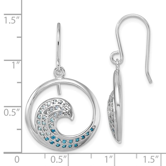 Sterling Silver Rhodium-Plated Polished CZ Wave Dangle Earrings