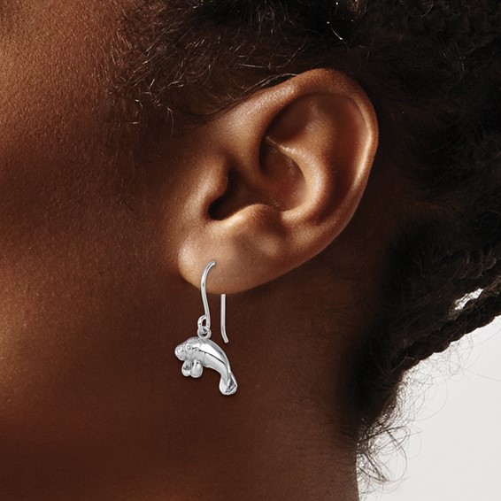 Sterling Silver Rhodium-Plated Manatee Dangle Earrings