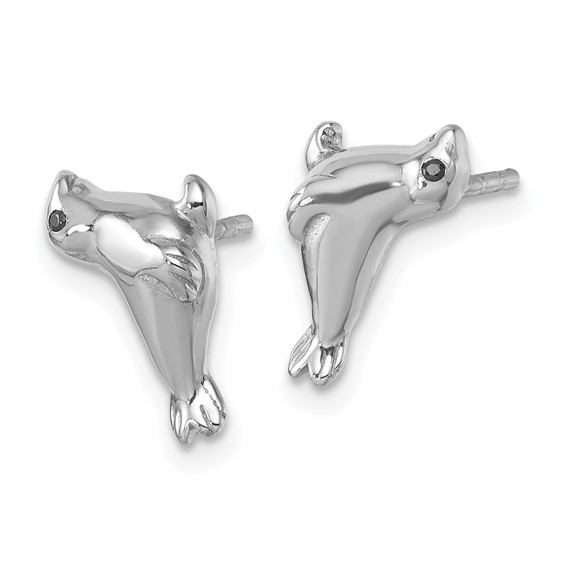Sterling Silver Rhodium-plated Polished CZ Eye Sea Lion Post Earrings
