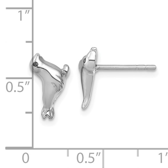 Sterling Silver Rhodium-plated Polished CZ Eye Sea Lion Post Earrings