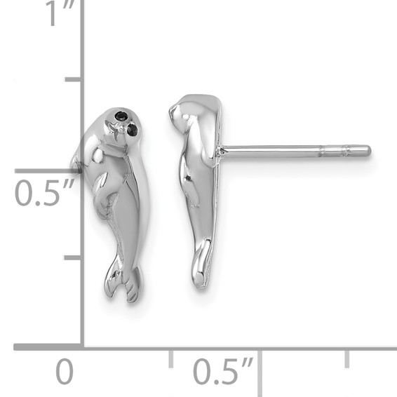 Sterling Silver Rhodium-plated Polished CZ Eye Harbor Seal Post Earrings