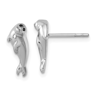 Sterling Silver Rhodium-plated Polished CZ Eye Harbor Seal Post Earrings