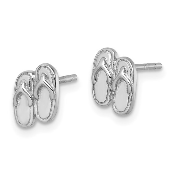 Sterling Silver Rhodium-Plated Polished Double Flip Flop Post Earrings