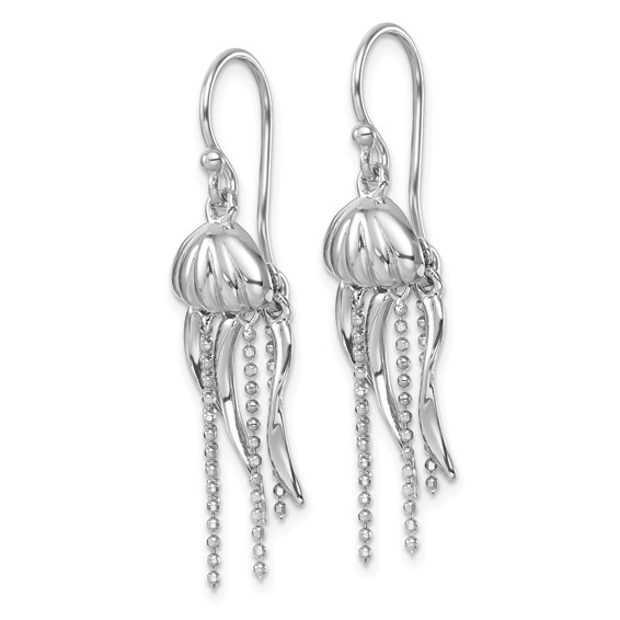 Sterling Silver Rhodium-plated Polished Moveable Jellyfish Dangle Earrings