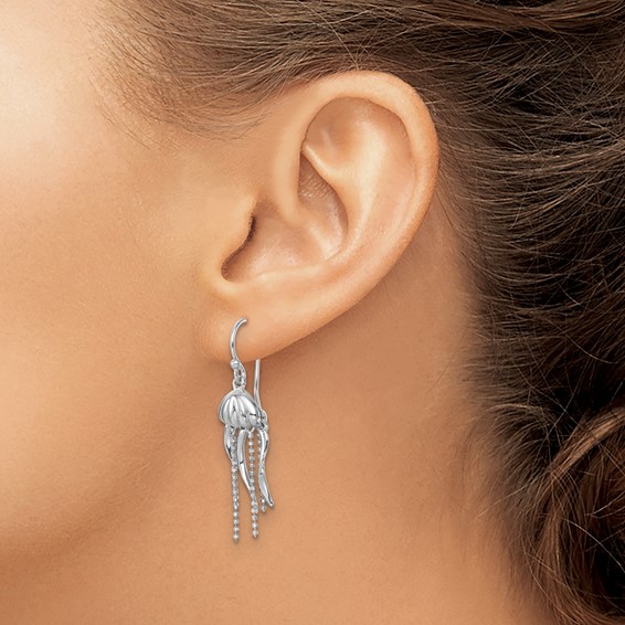 Sterling Silver Rhodium-plated Polished Moveable Jellyfish Dangle Earrings