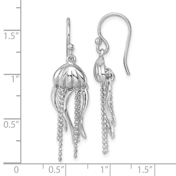 Sterling Silver Rhodium-plated Polished Moveable Jellyfish Dangle Earrings