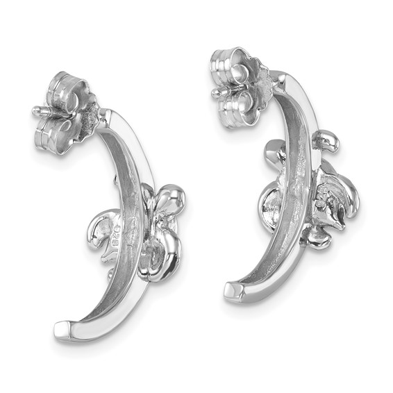 Sterling Silver Rhodium-plated Polished and Antiqued Blue Crystal Turtle J-Hoop Earrings