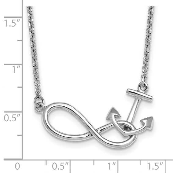 Sterling Silver Rhodium-Plated Polished Anchor and Eternity Symbol 17 inch with a 1 inch extention Necklace