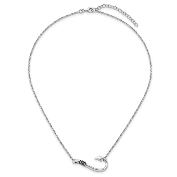 Sterling Silver Rhodium-plated Polished and Antiqued Hook 16 inch with a 2 inch extention Necklace