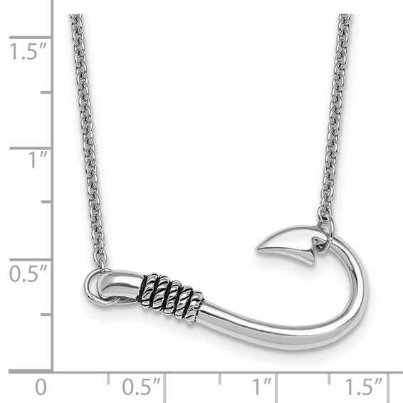 Sterling Silver Rhodium-plated Polished and Antiqued Hook 16 inch with a 2 inch extention Necklace