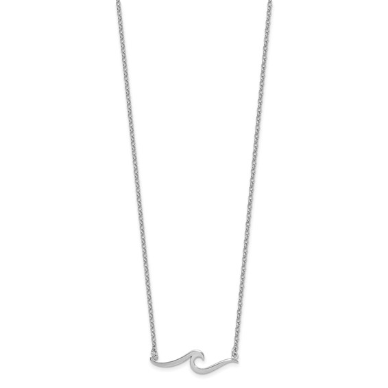 Sterling Silver Rhodium-plated Polished Wave 16 inch with a 2 inch extention Necklace