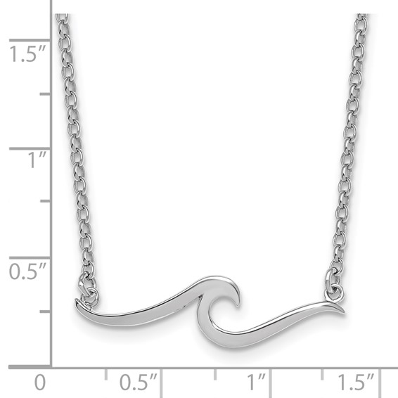 Sterling Silver Rhodium-plated Polished Wave 16 inch with a 2 inch extention Necklace