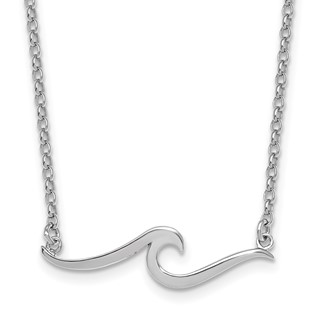 Sterling Silver Rhodium-plated Polished Wave 16 inch with a 2 inch extention Necklace
