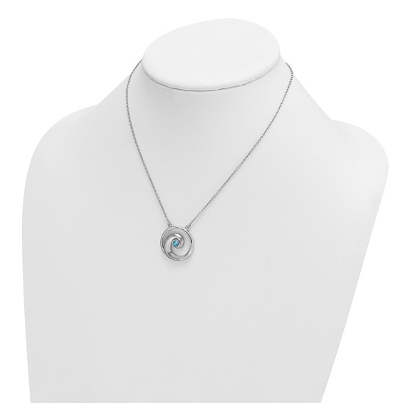 Sterling Silver Rhodium-plated Polished Crystal Wave 16 inch with a 2 inch extention Necklace