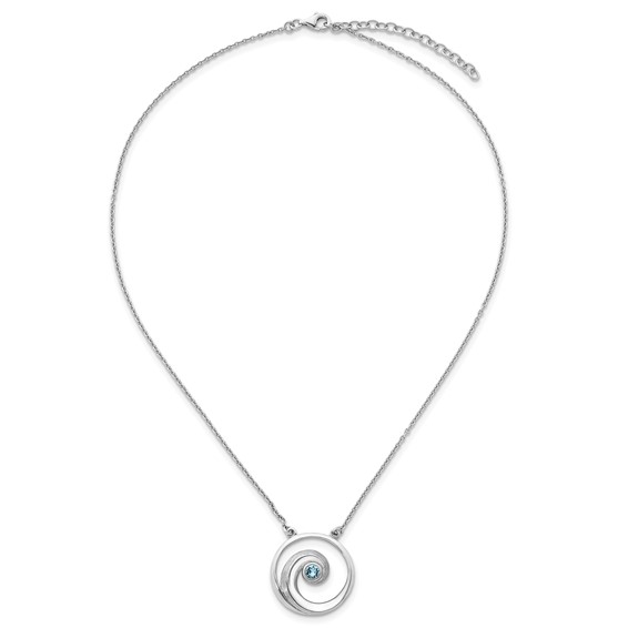 Sterling Silver Rhodium-plated Polished Crystal Wave 16 inch with a 2 inch extention Necklace