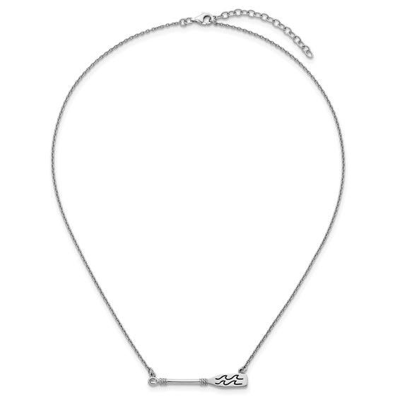 Sterling Silver Rhodium-Plated Polished & Antiqued Paddle 16 inch with a 2 inch extention Necklace