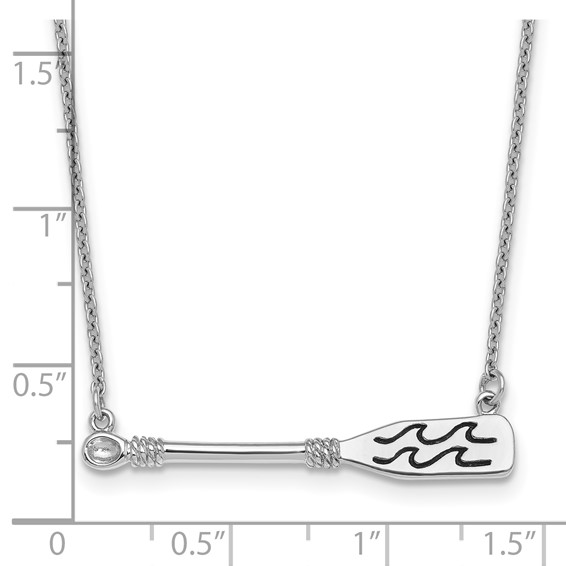 Sterling Silver Rhodium-Plated Polished & Antiqued Paddle 16 inch with a 2 inch extention Necklace