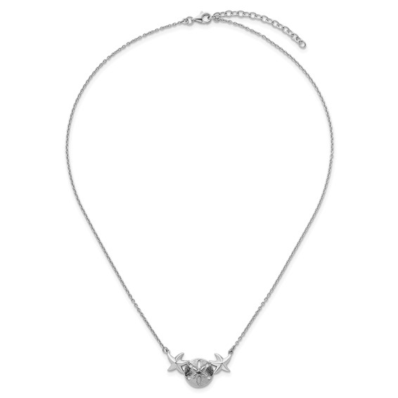 Sterling Silver Rhodium-Plated Polished Sand Dollar and Starfish 16.5 inch with a 2 inch extention Necklace