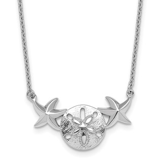 Sterling Silver Rhodium-Plated Polished Sand Dollar and Starfish 16.5 inch with a 2 inch extention Necklace