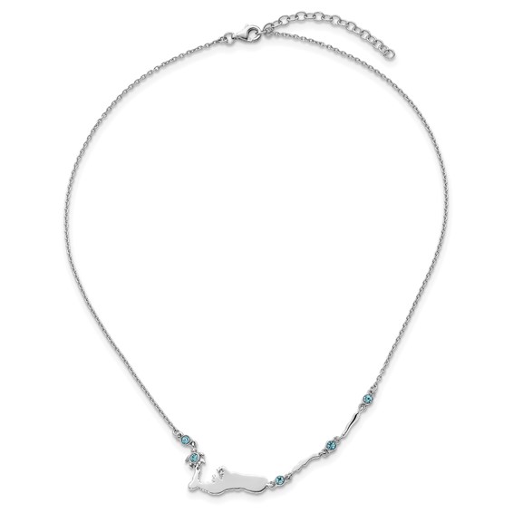 Sterling Silver Rhodium-Plated Polished Crystal Cayman Islands 16 inch with a 1 inch extention Necklace