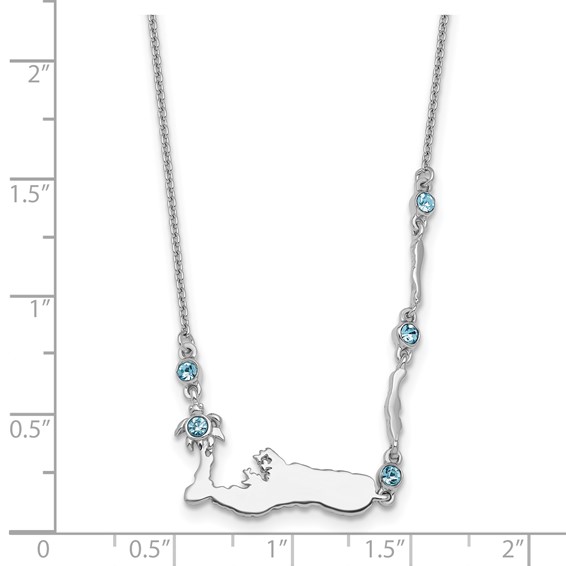 Sterling Silver Rhodium-Plated Polished Crystal Cayman Islands 16 inch with a 1 inch extention Necklace