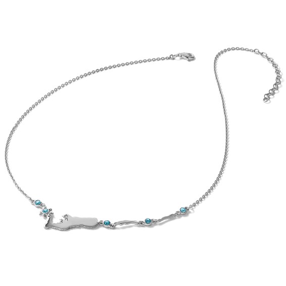 Sterling Silver Rhodium-Plated Polished Crystal Cayman Islands 16 inch with a 1 inch extention Necklace