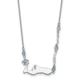 Sterling Silver Rhodium-Plated Polished Crystal Cayman Islands 16 inch with a 1 inch extention Necklace
