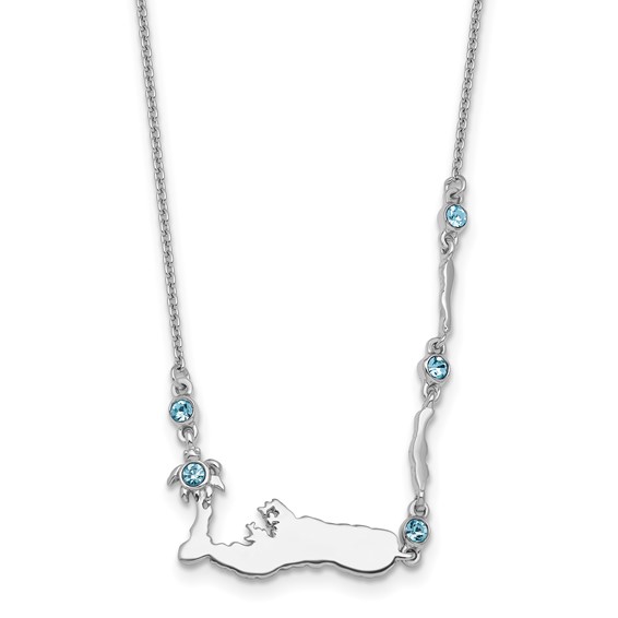 Sterling Silver Rhodium-Plated Polished Crystal Cayman Islands 16 inch with a 1 inch extention Necklace