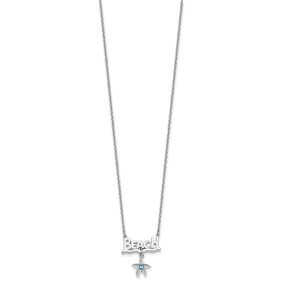 Sterling Silver Rhodium-plated Polished Crystal Starfish Beach 16 inch with a 2 inch extention Necklace