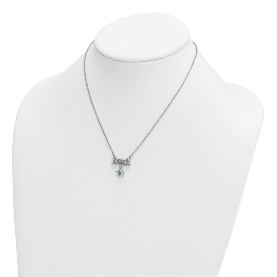 Sterling Silver Rhodium-plated Polished Crystal Starfish Beach 16 inch with a 2 inch extention Necklace