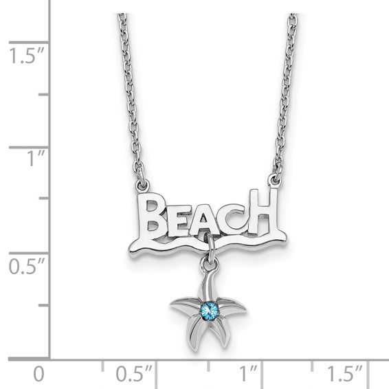 Sterling Silver Rhodium-plated Polished Crystal Starfish Beach 16 inch with a 2 inch extention Necklace