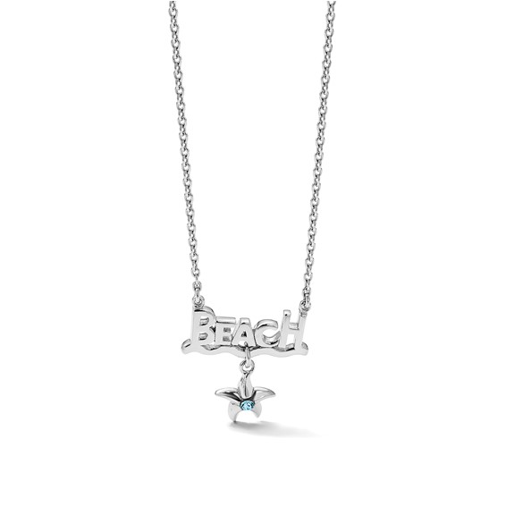 Sterling Silver Rhodium-plated Polished Crystal Starfish Beach 16 inch with a 2 inch extention Necklace