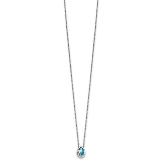 Sterling Silver Rhodium-Plated Polished Crystal Double Ocean Wave 16 inch with a 2 inch extention Necklace