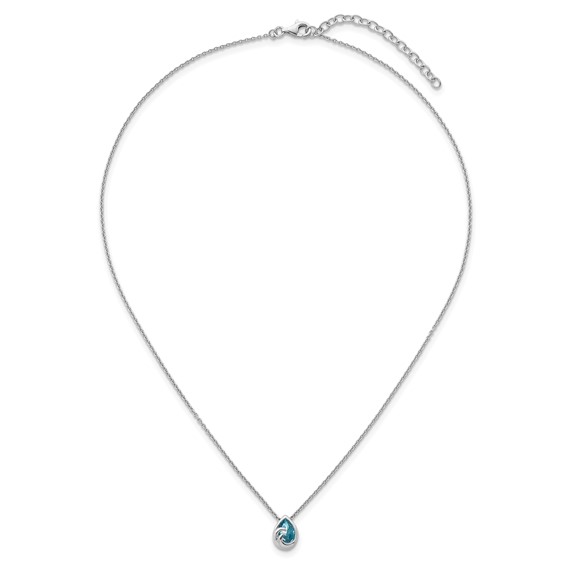 Sterling Silver Rhodium-Plated Polished Crystal Double Ocean Wave 16 inch with a 2 inch extention Necklace