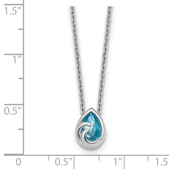 Sterling Silver Rhodium-Plated Polished Crystal Double Ocean Wave 16 inch with a 2 inch extention Necklace