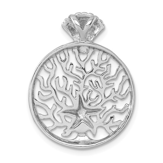 Sterling Silver Rhodium-plated Polished Starfish and Scallop Shell Reef Pendant