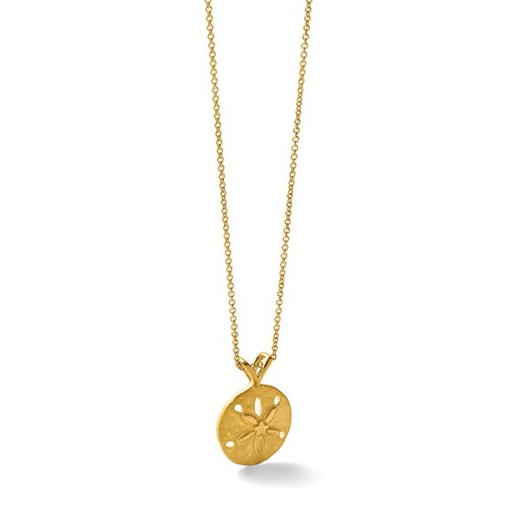 Sterling Silver Rhodium-plated Gold-tone Polished and Brushed Sand Dollar Pendant