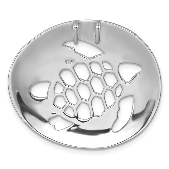 Sterling Silver Rhodium-Plated Polished and Textured Cutout Turtle Chain Slide