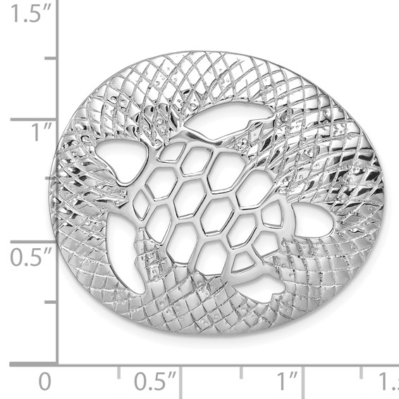 Sterling Silver Rhodium-Plated Polished and Textured Cutout Turtle Chain Slide