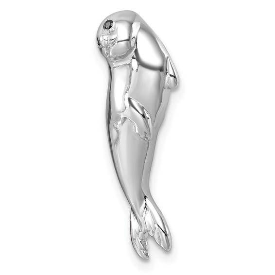 Sterling Silver Rhodium-plated Polished CZ Eye Harbor Seal Pendant
