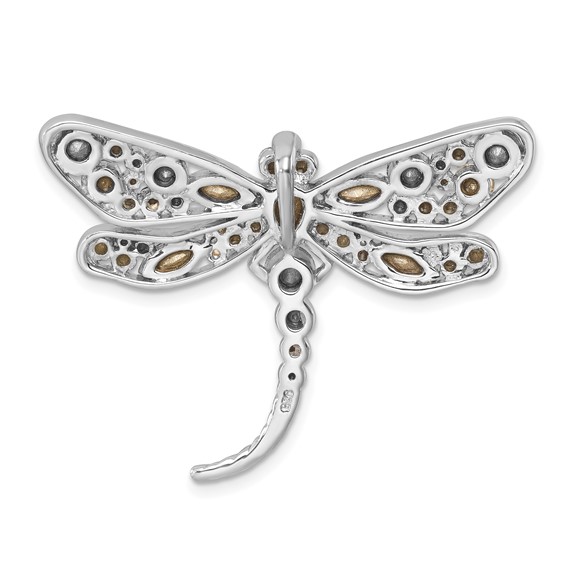 Sterling Silver Rhodium-plated Polished Crystal Inlay Dragonfly Chain Slide